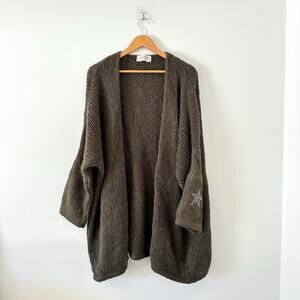 AROMA See You Again Star Embellished Knit Open Cardigan Green
